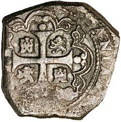 KM 48 8 reales 1733 Mo F klippe on cob reverse