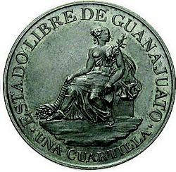 1828 cuartilla British die reverse