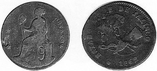 KM 330 ⅛ real 1862 1 counterstamped 9 J and CC