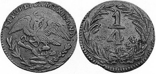 KM 358 ¼ real 1835 circulating counterfeit